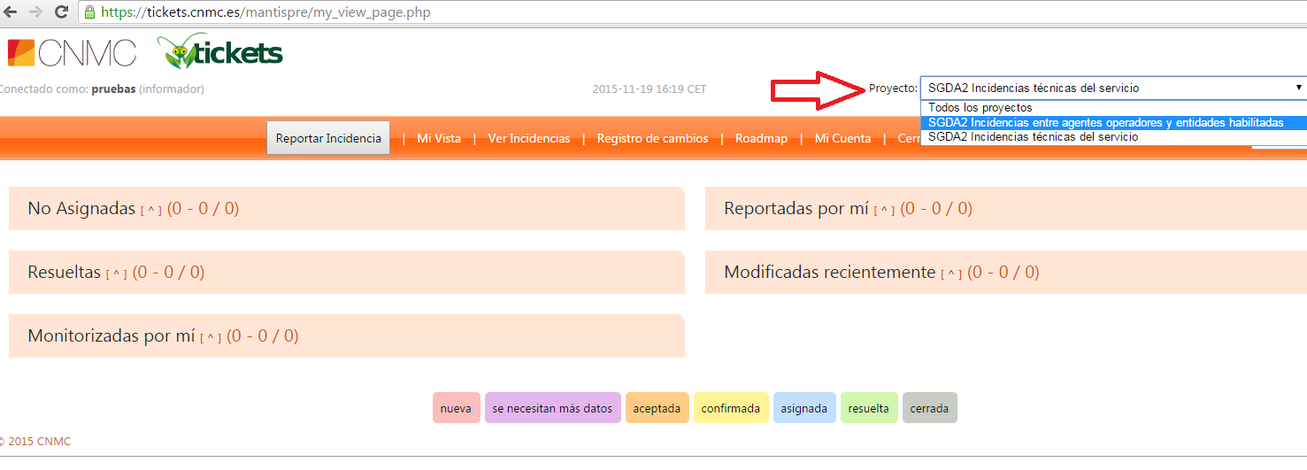 pasos para reportar una incidencia